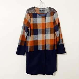 Anthropologie Eva Franco Ombre Navy Plaid Wool Blend Jacket Coat Medium M